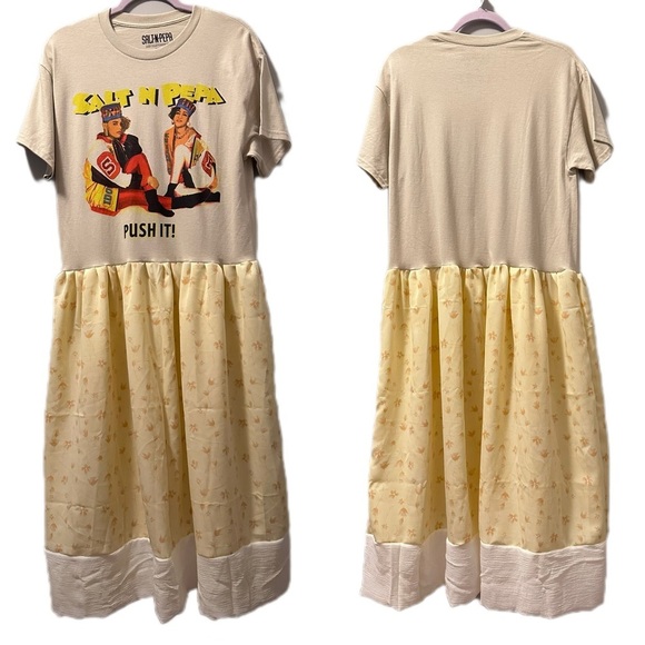 Hand Crafted Dresses & Skirts - Salt n Pepa tee dress up cycle yellow flora handmade